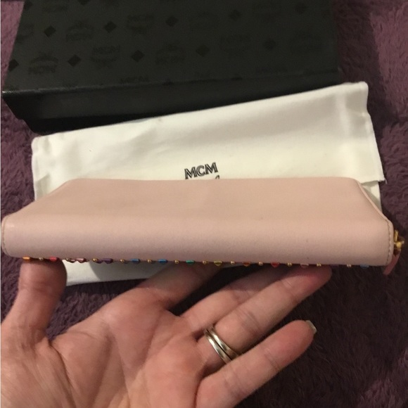 MCM Rainbow Studded Robot Pink Leather Full Size Zipper Wallet - Picture 5 of 16